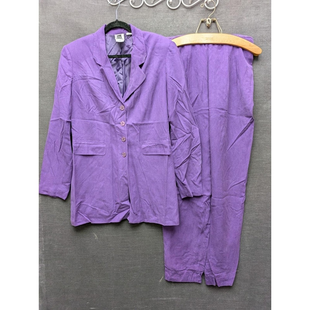 Together! Purple Pants Suit 100% Silk 80's Career Suit Women's Size 10 Tall Vtg